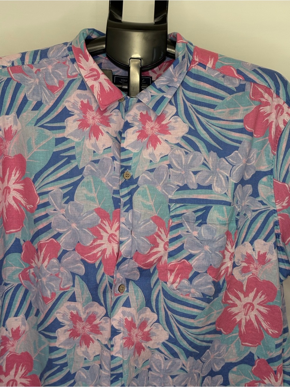Vineyard Vines Blue Floral Button-Down Shirt with Pink Accents